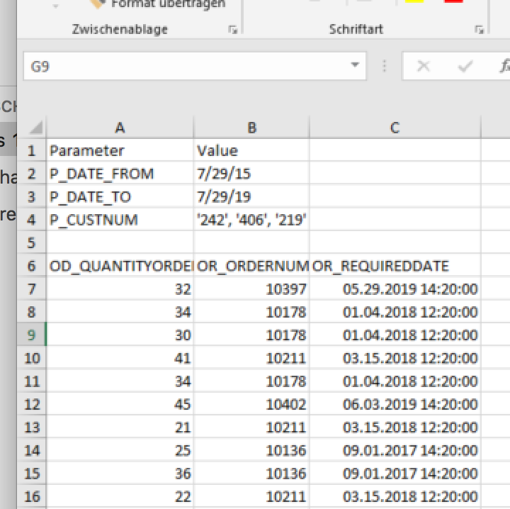 Parameter Excel