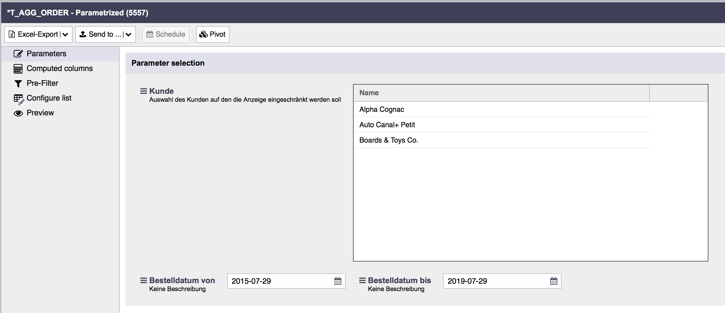 Parameter configuration