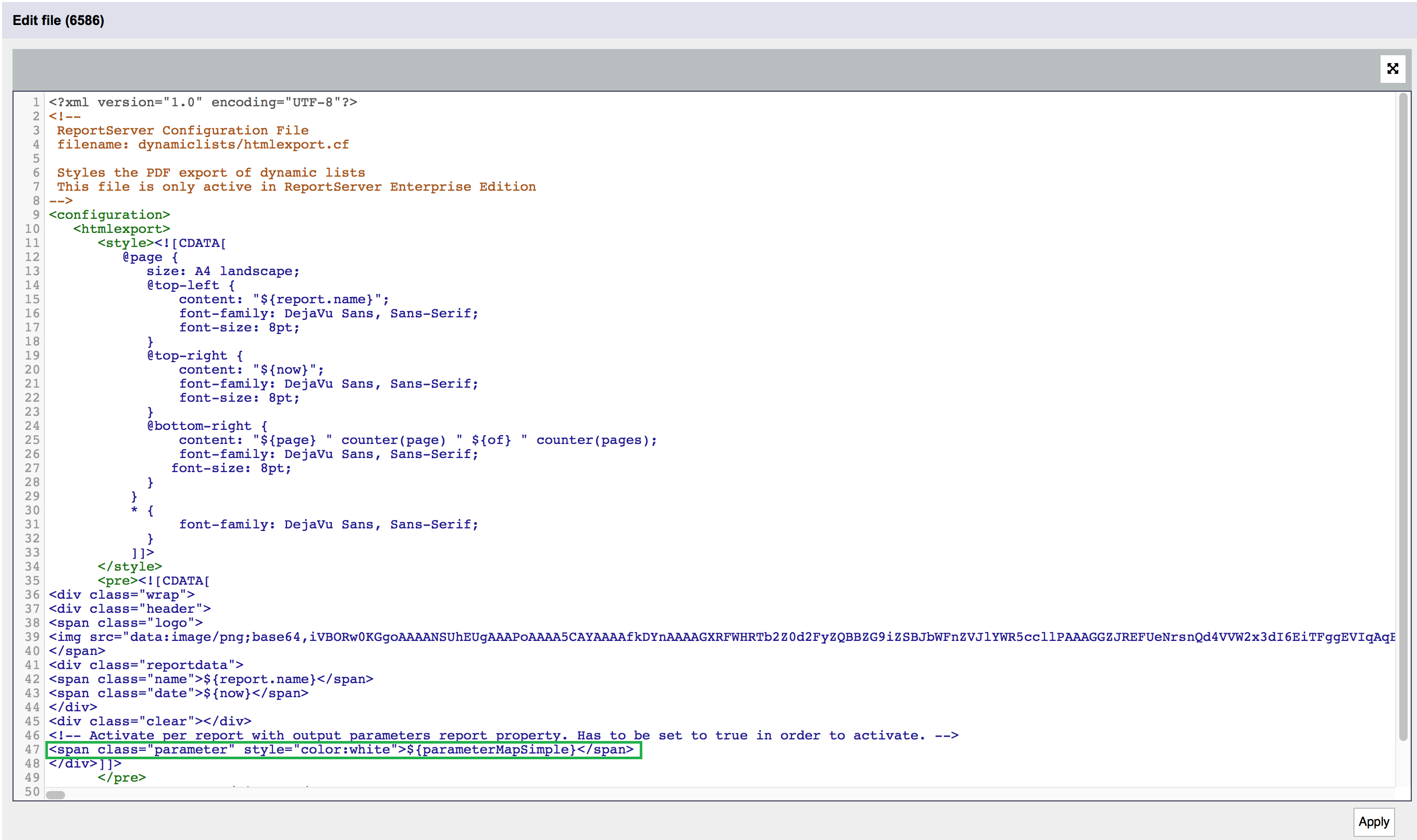 Parameter configuration