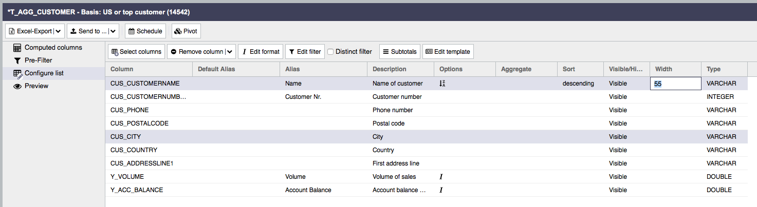 Column widths